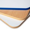 Tischplatten für Therapietisch Fiete: Weiß mit blauer Umleimung, Buchenlaminat und Weiß mit Multiplex-Umleimung